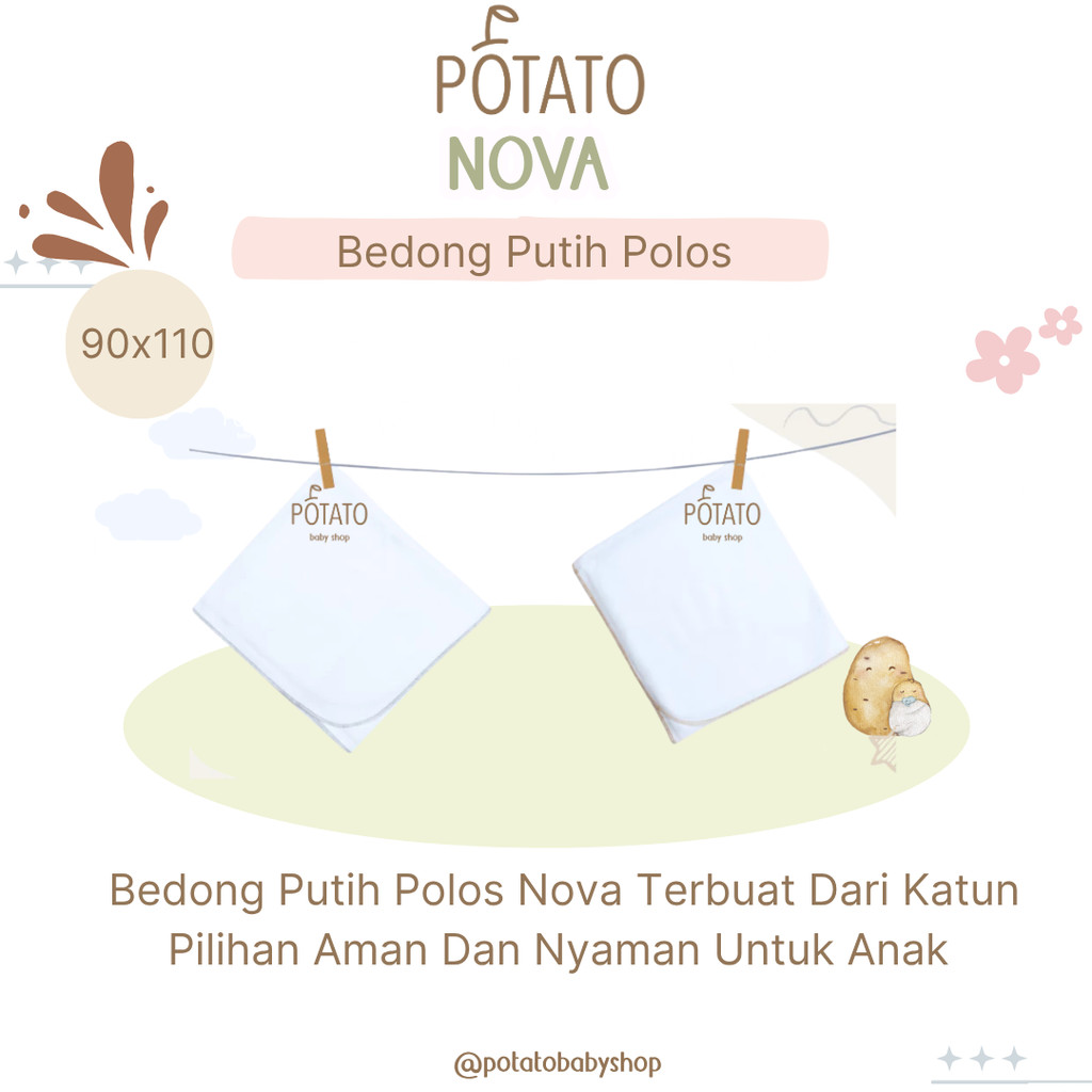 Nova Baby - Bedong Polos Putih| Bedong Bayi Ukuran 90x110 1 Pcs