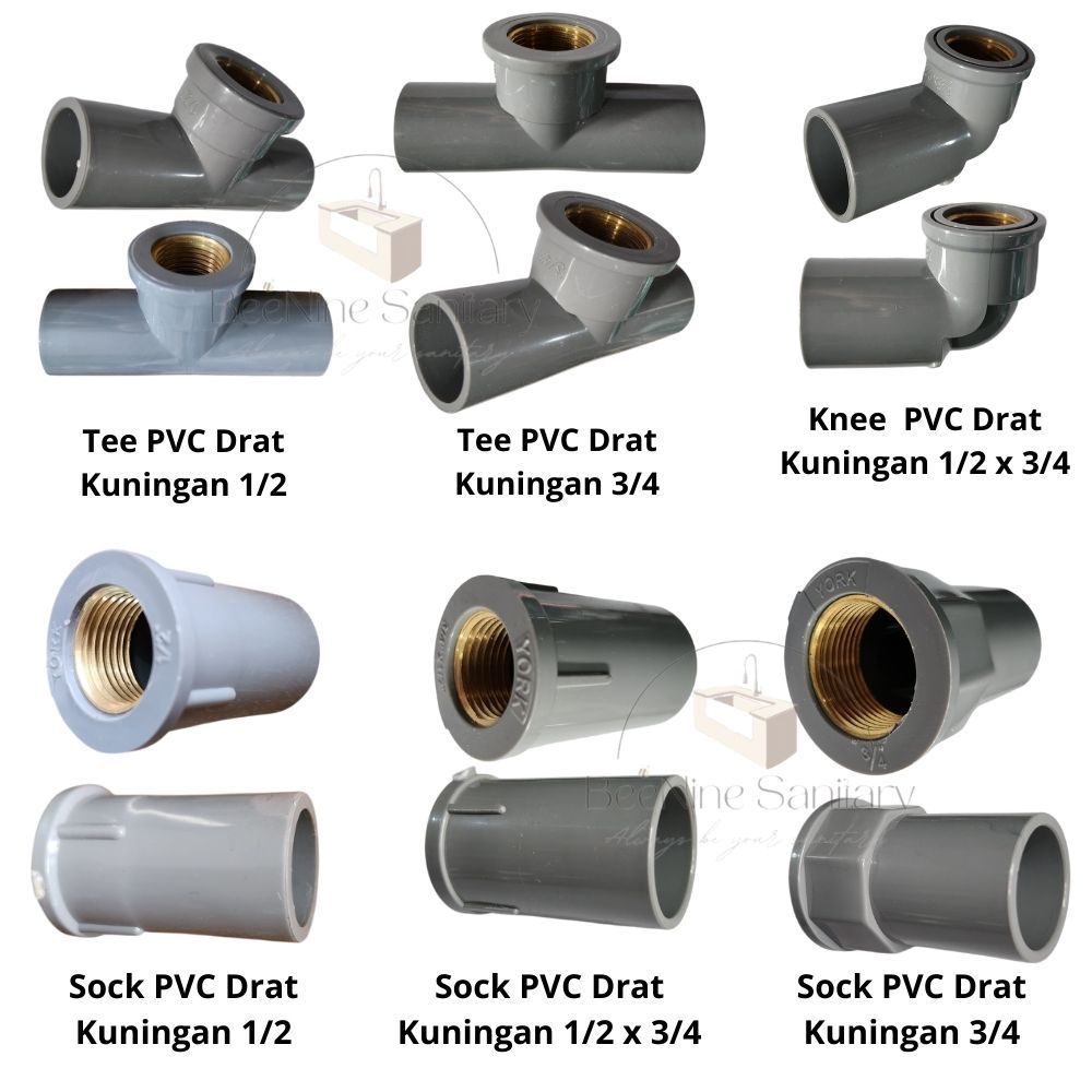 Sambungan Pipa PVC Drat Kuningan / Drat Dalam Kuningan/ Tee PVC drat Kuningan/ Sock PVC drat Kuninga