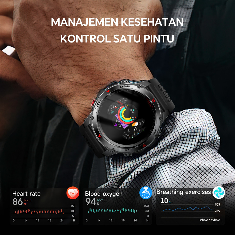 BESTPROMO Morein Rock 2 GPS Jam Tangan Smartwatch - Layar HD 1.46'' GPS + Kompas Altimeter +