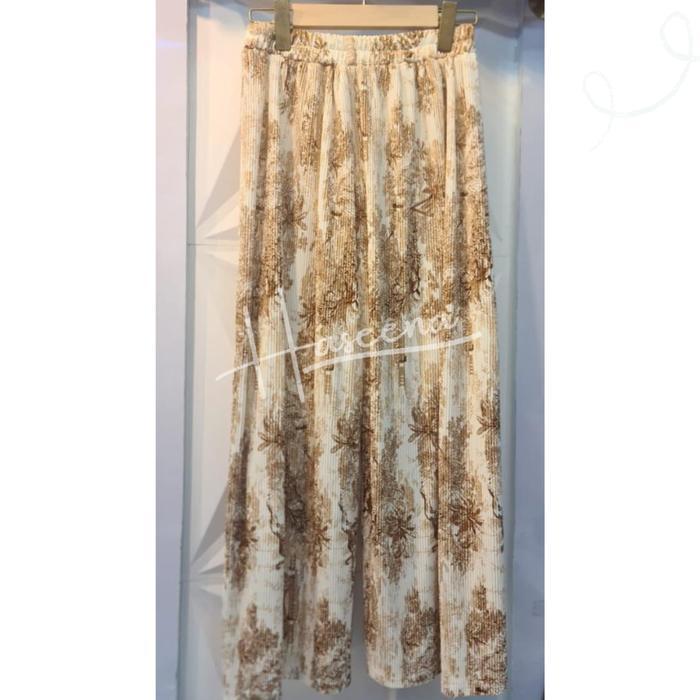 Haseena Celana Kulot Plisket Bella Motif Klasik Vintage High Waist Dewasa All Size Jumbo Formal Kare