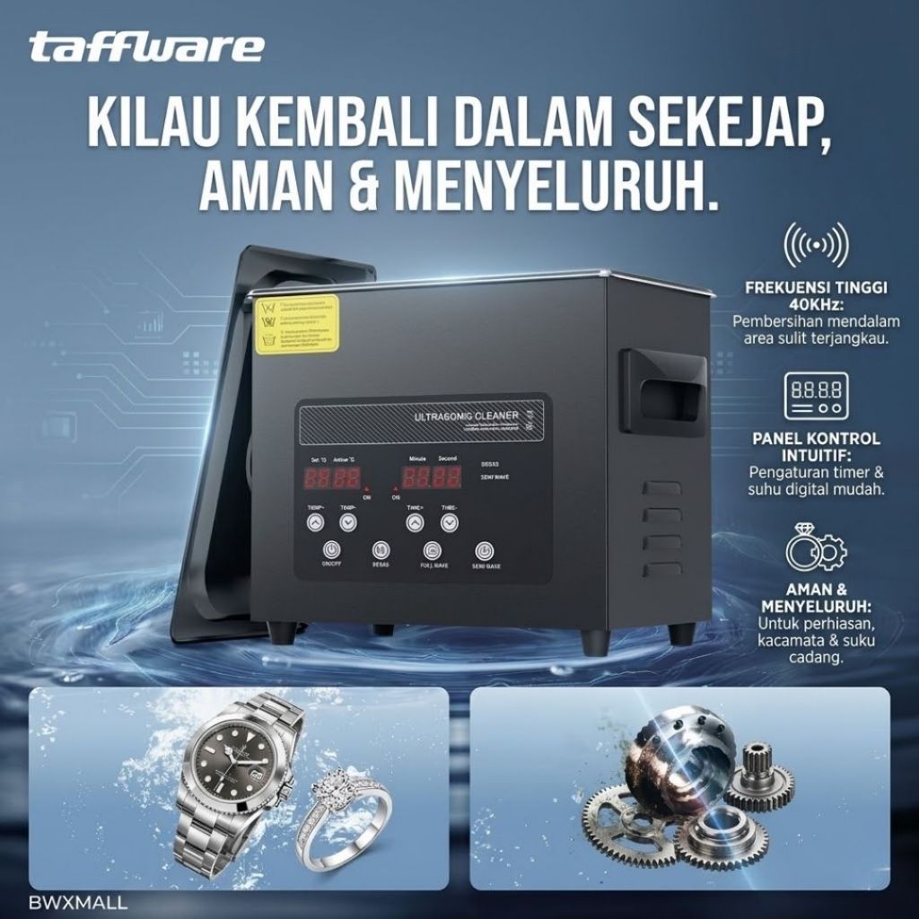 Mesin Ultrasonic Cleaner 3L Taffware KZ F3 Alat Cuci Ultrasonik Pembersih Kerak Minyak Sparepart Ben