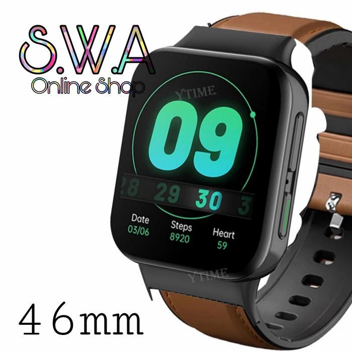 Strap Kulit Leather Rubber Silikon Band Tali Jam Oppo Watch 46mm Acc - BLACK RED