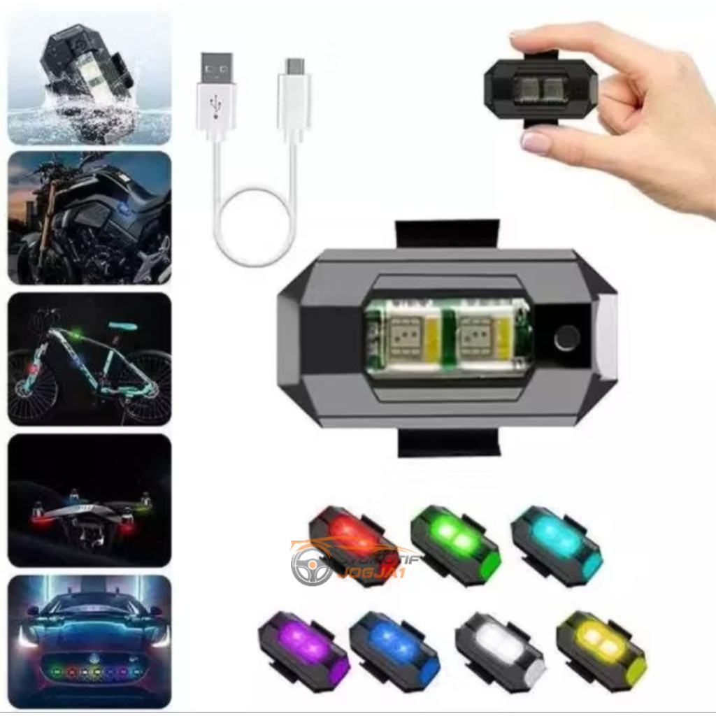 LAMPU SEPEDA LED USB Rechargeable AntiAir Lampu Led Kedap Kedip Sepeda Motor Mobil RGB 7