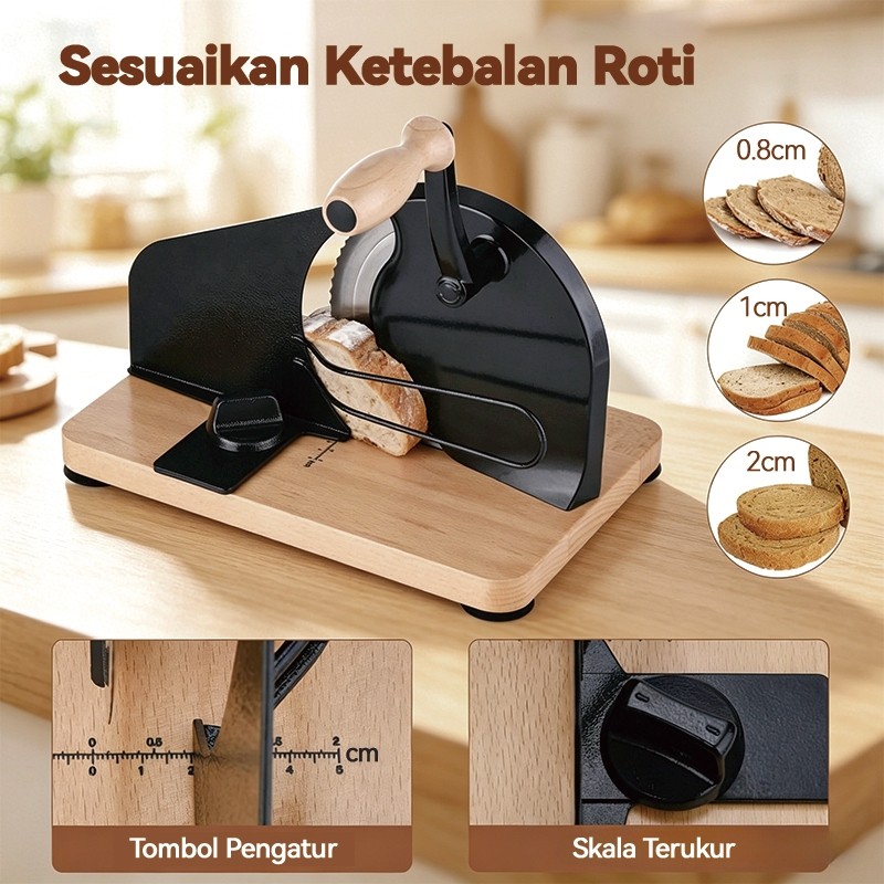 Pemotong Roti Manual Sourdough Alat Iris Roti Stainless Steel Atur Ketebalan Pisau Bergigi