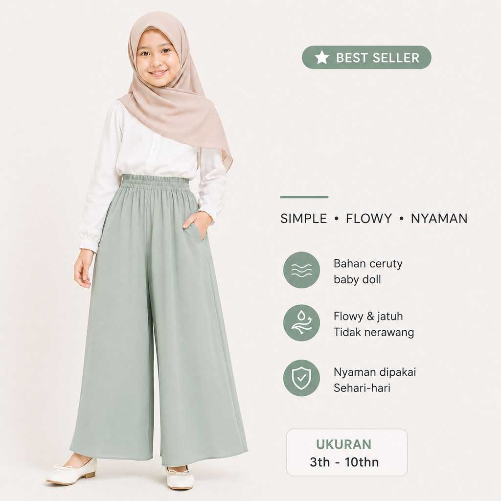 Kulot Anak Perempuan Panjang Umur  6 8 10 12 tahun  Model Payung Lebar Sifon Ceruty Pants
