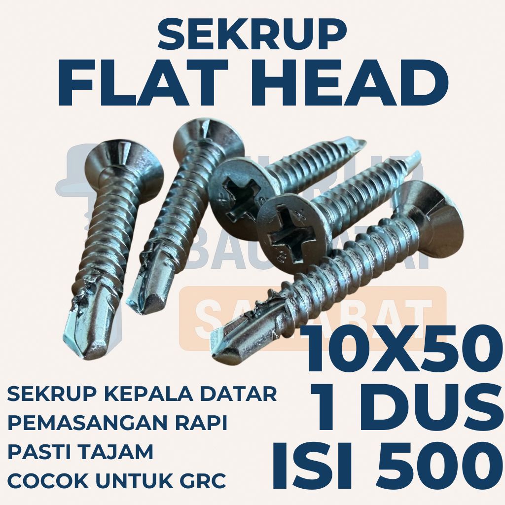 SEKRUP FLAT HEAD 5CM 10X50 (1 DUS ISI 500 PCS) - SDS FH / SEKRUP GRC / Sekrup Plafon / Sekrup Holo /