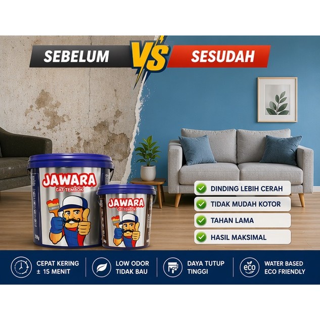 JAWARA Cat Tembok 5kg Anti Jamur Dan Lembab Cat Tembok Nippon Paint 5kg /25kg Cat Tembok Waterproof 