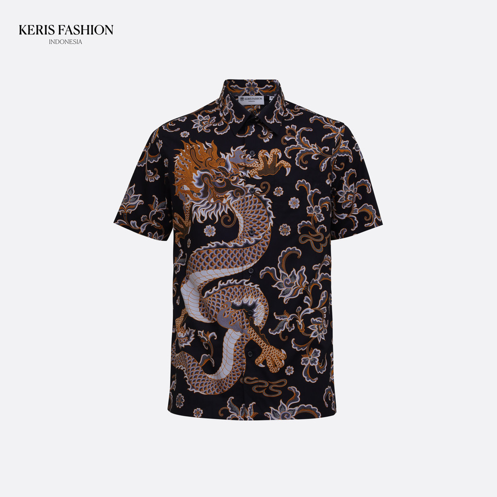 Keris Gallery Kemeja Batik Slimfit Lengan Pendek Motif Naga Gopala - Hitam