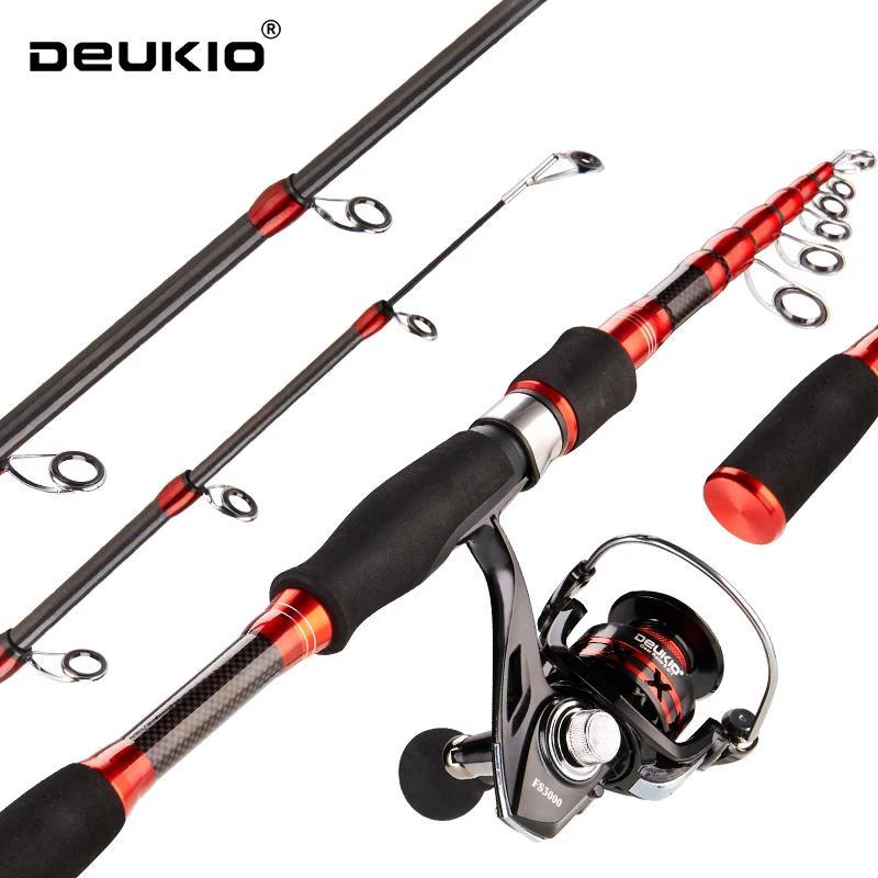DEUKIO 1.8M 2.1M 2.4M Telescopic Fishing Rod Combo With Spining Reel Combination Set High Speed Reel