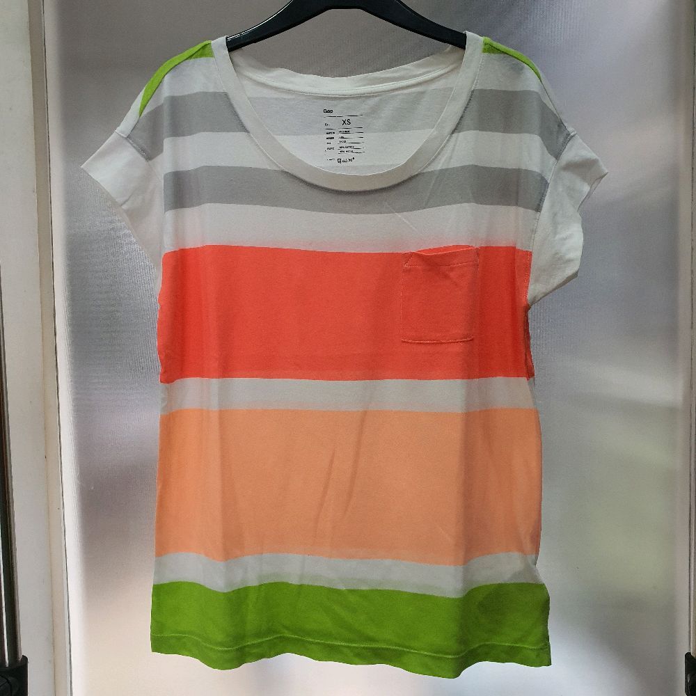 H baju cewek atasan blus kaos gap motif garis putih oren hijau preloved second pakaian wanita Kasual