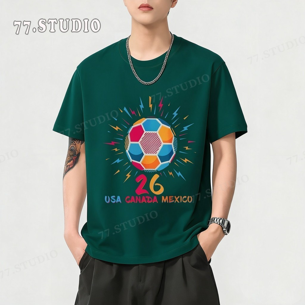 COD Kaos Pria Cetak Motif Sepak Bola Perayaan Kembang Api Warna-warni, Atasan Santai Musim Panas Lon