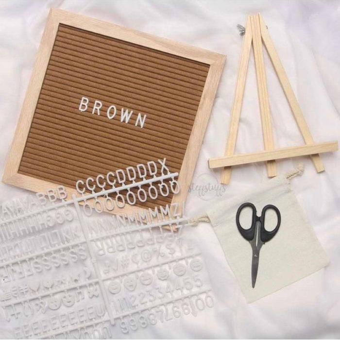Lengkap 1 Set Felt Letter Board / papan huruf cafe, papan nama bayi - Brown