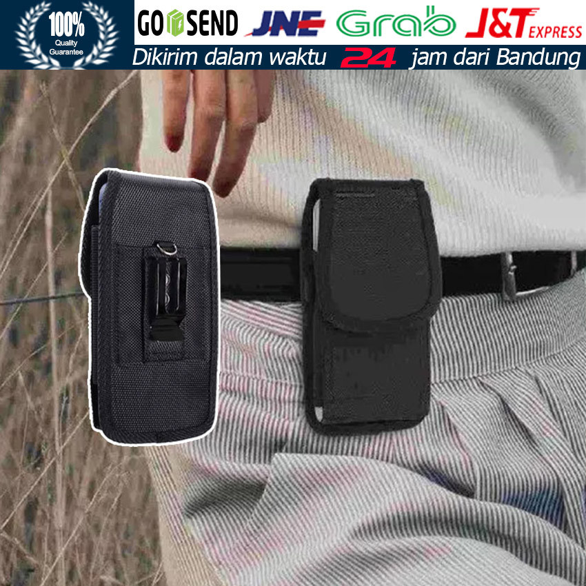 Tas Pinggang HP Pria Vertikal Bahan Oxford Nylon / Sarung HP 1 Slot Tanpa Magnet / Klip Jepit Pingga