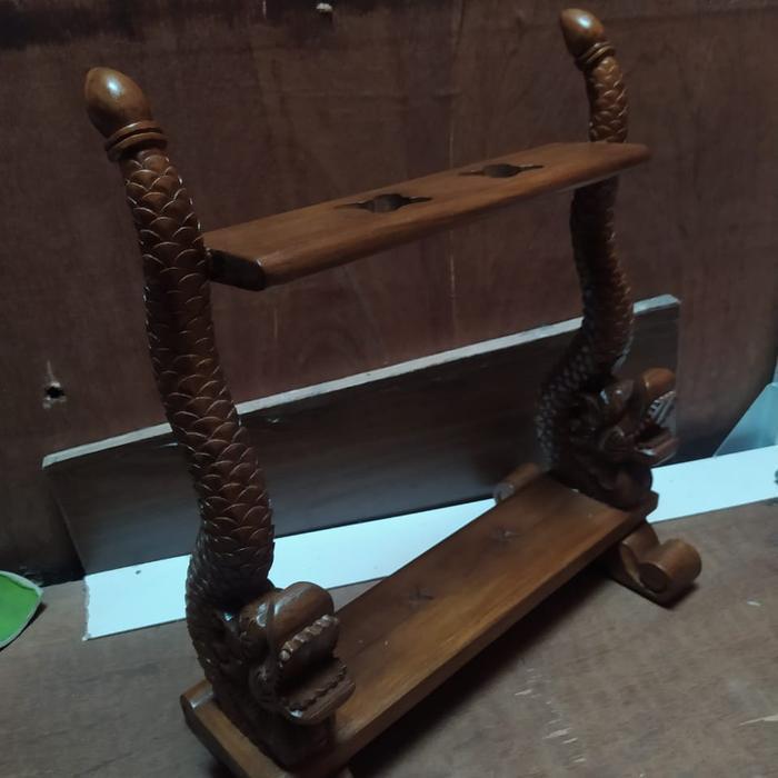 jagrak Tempat Keris Tombak Isi 2 Alusan DT-01-ElokAntikk- Jati