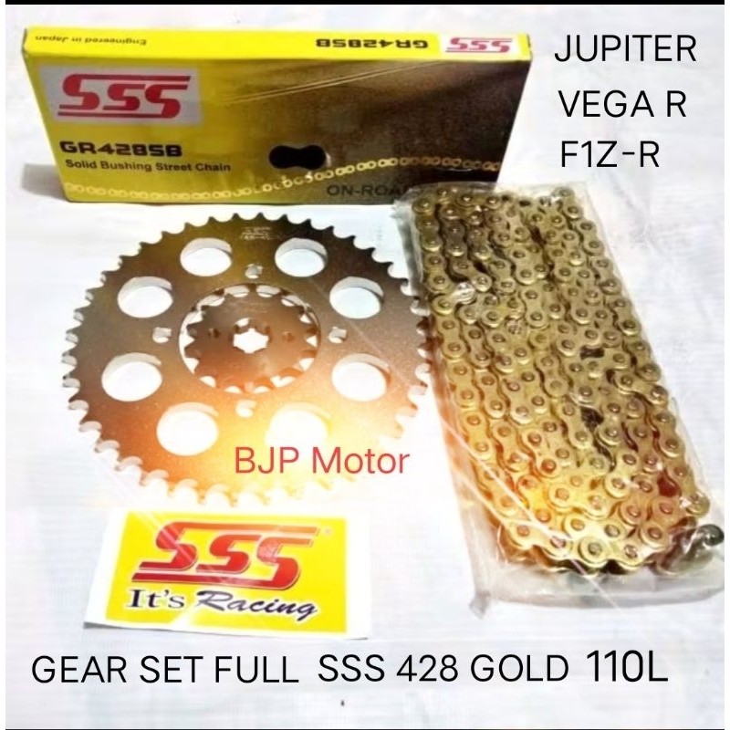 Gear set SSS 428 F1zr Jupiter Vega R Rantai SSS 428 SB 110L Gold - Pilihan Ukuran Gir, Langsung Pnp