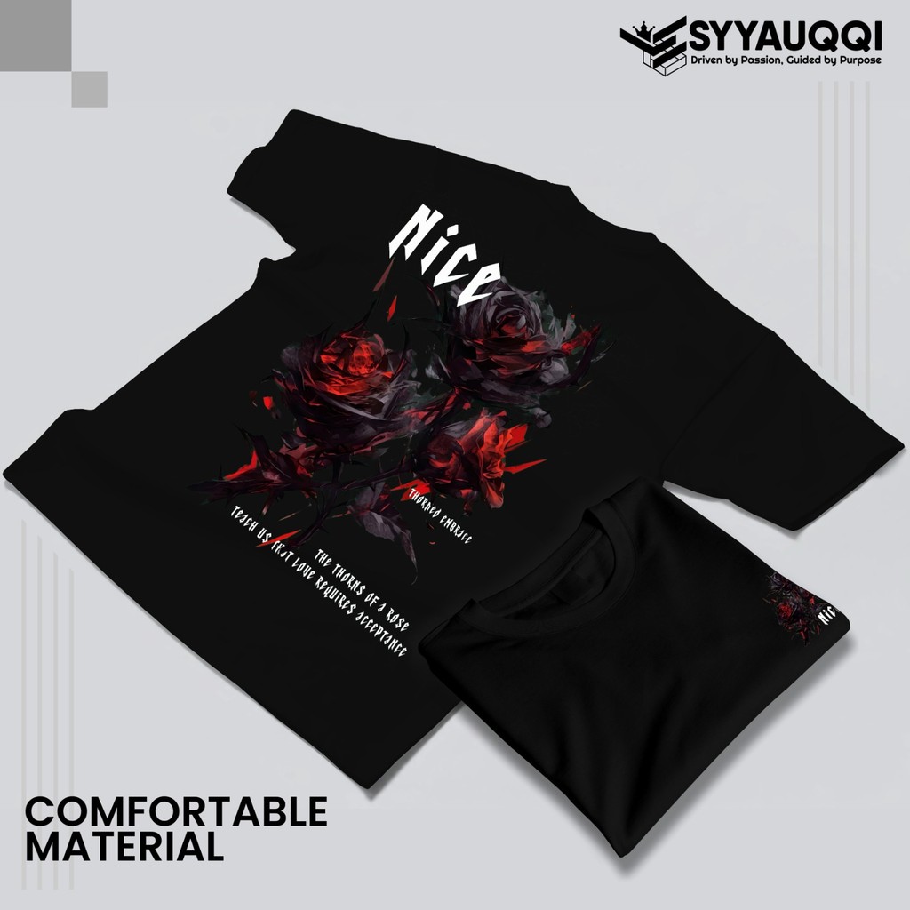 Kaos Distro Mawar Hitam Hitam Merah Kaos T Shirt Pria Keren Streetwear