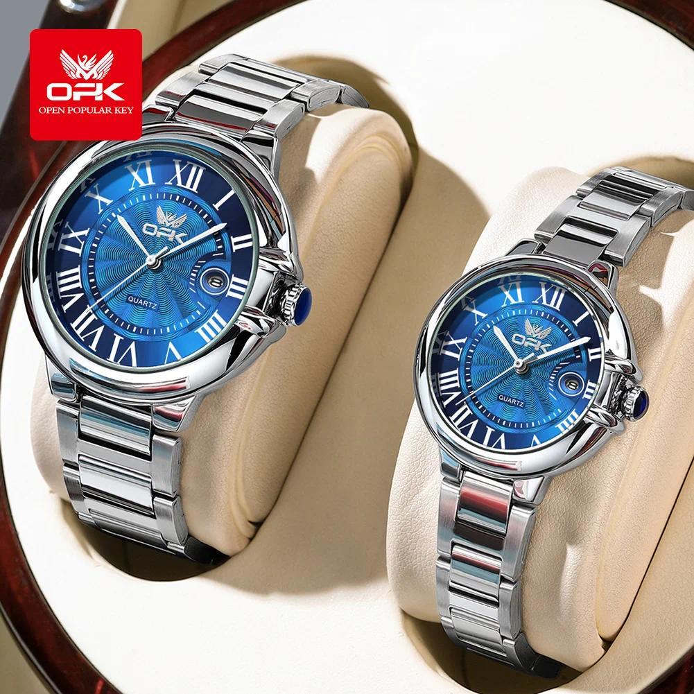 OPK 6039 Couple Watch Deep Waterproof Calendar Laes Hand Clock