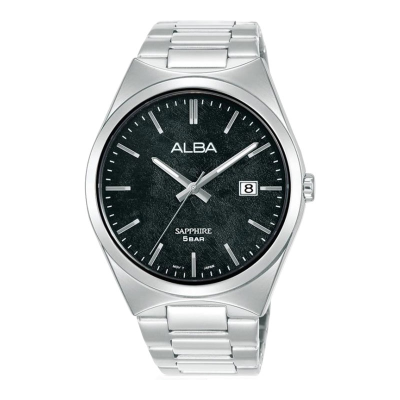 Jam Tangan Pria Alba Prestige AS9V83X1 Men Sapphire Black Dial Stainless Steel Strap