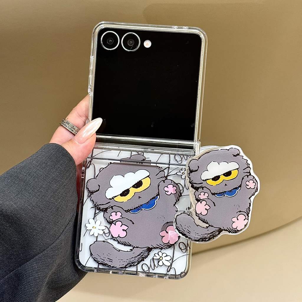 Flip7 3in1 Casing Magnetik Samsung Galaxy Z Flip 6 Flip5 Casing Kartun Lucu GD Garfield Kucing denga