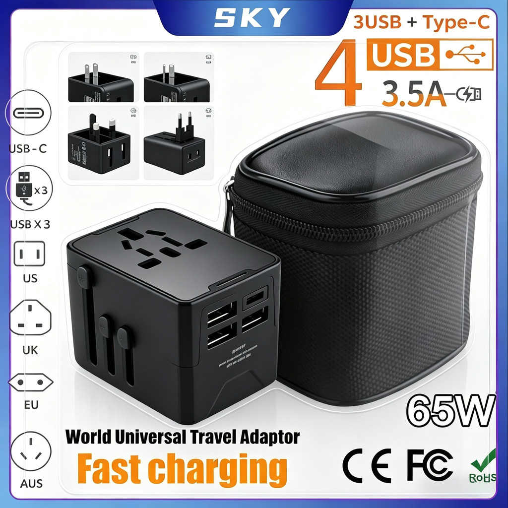 US / EU / AU / UK Universal Travel Adaptor 3.6A Fast charging Colokan adapter Dual USB Dual Usb Inte