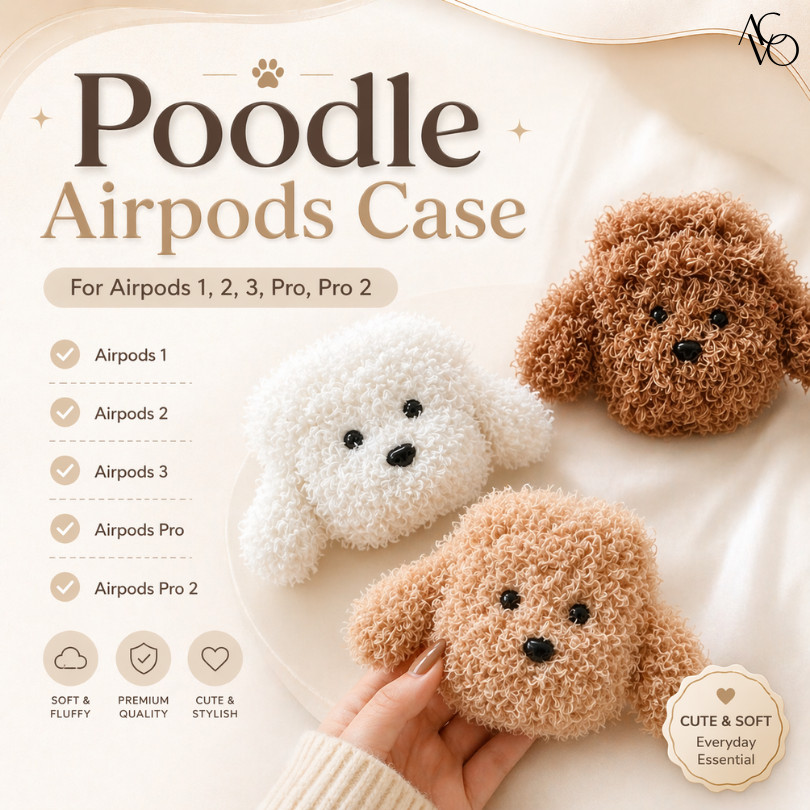Poodle Case AirPods 1/2/3/4/Pro/Pro 2/Pro 3 Cover Shockproof Pelindung Casing Lucu Bulu Anjing ACVO