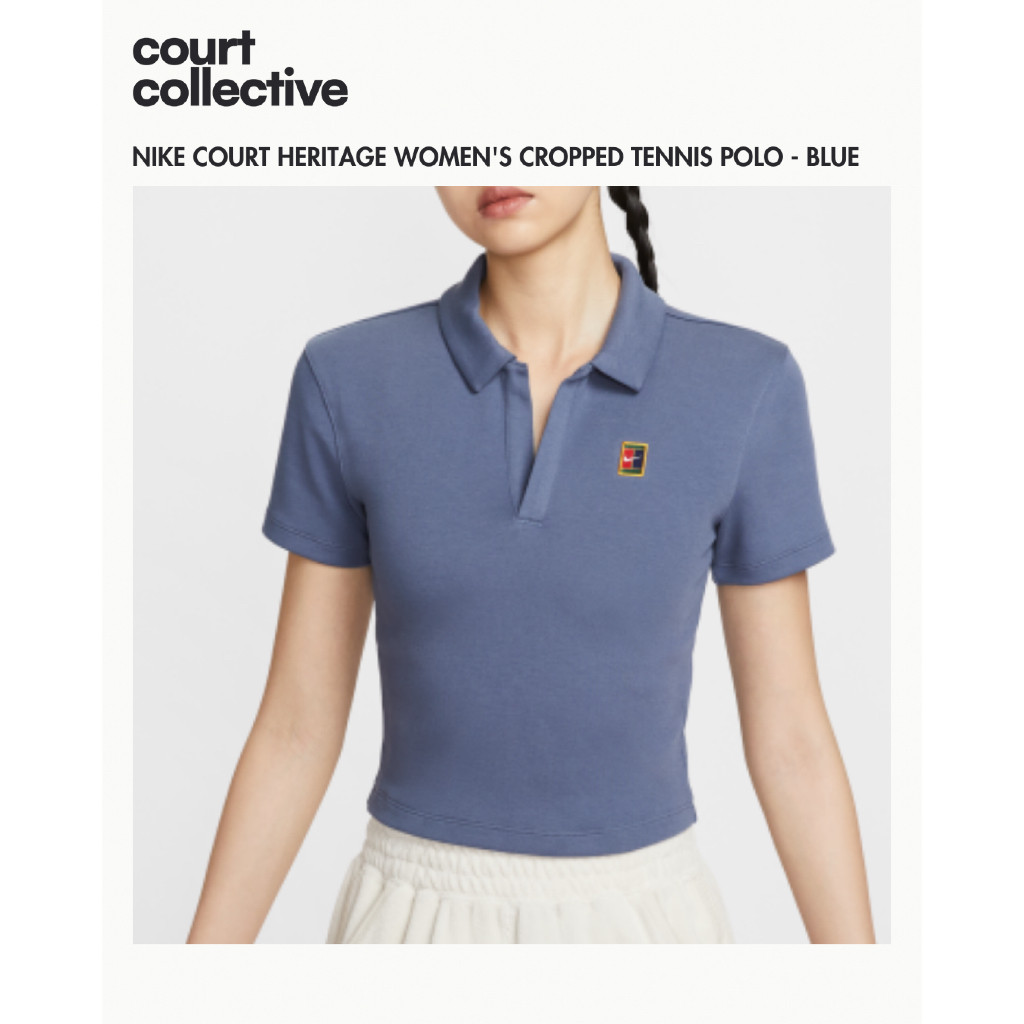 Nike Court Heritage Women's Short-Sleeve Cropped Tennis Polo - Diffused Blue | Baju Tenis Padel Wani