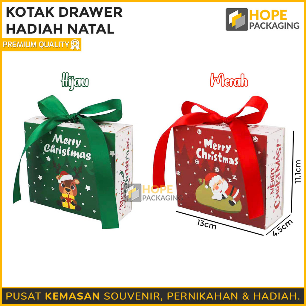 HOPE Kotak Drawer Hadiah Natal + pita / Box Cookies Natal / kotak kue Christmas / Dus Kue Kering Nat