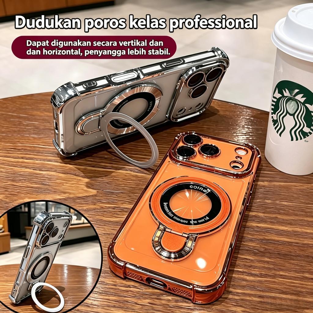 Casing HP Luxury 6D Plating Anti Shock untuk iPhone 17/16/15/14/13/12 Pro Max Transparan Magnetic de