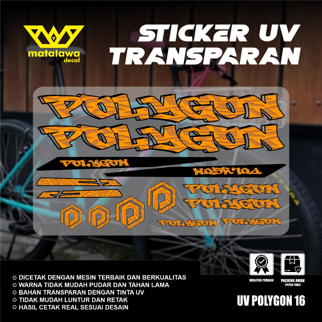 PREMIUM Stiker Decal POLYGON UV TRANSPARAN POLET Sepeda MTB Bike Kalcer SET 16 Newara
