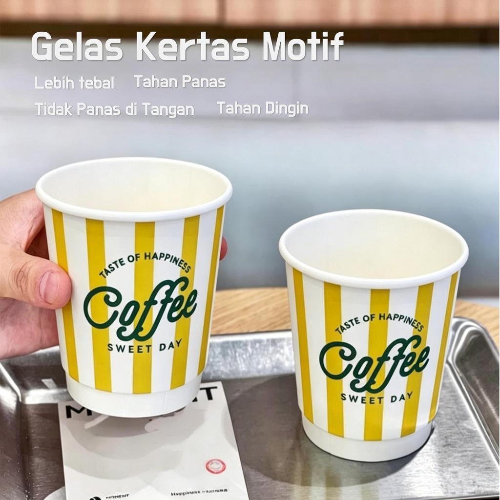 Double Wall Paper Cup Coffee 8oz 12oz Motif | Paper Cup Tebal Food Grade | Tahan Panas & Dingin Anti
