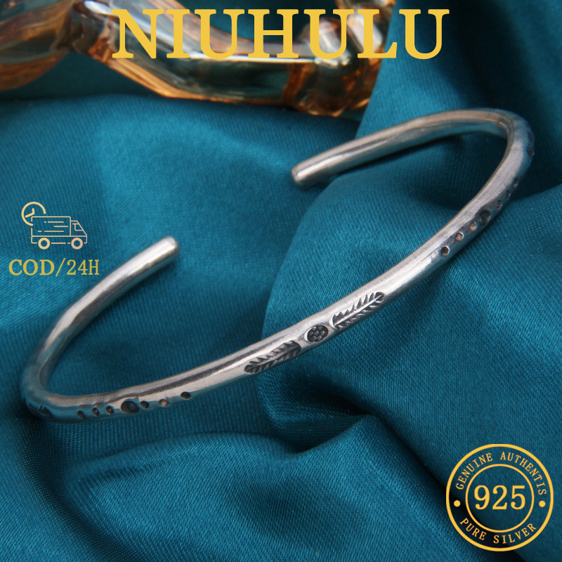 Gelang Totem Bulan Bintang Bulu India Perak Murni 925 - Gaya Vintage Untuk Pria Dan Wanita Gelang Pa