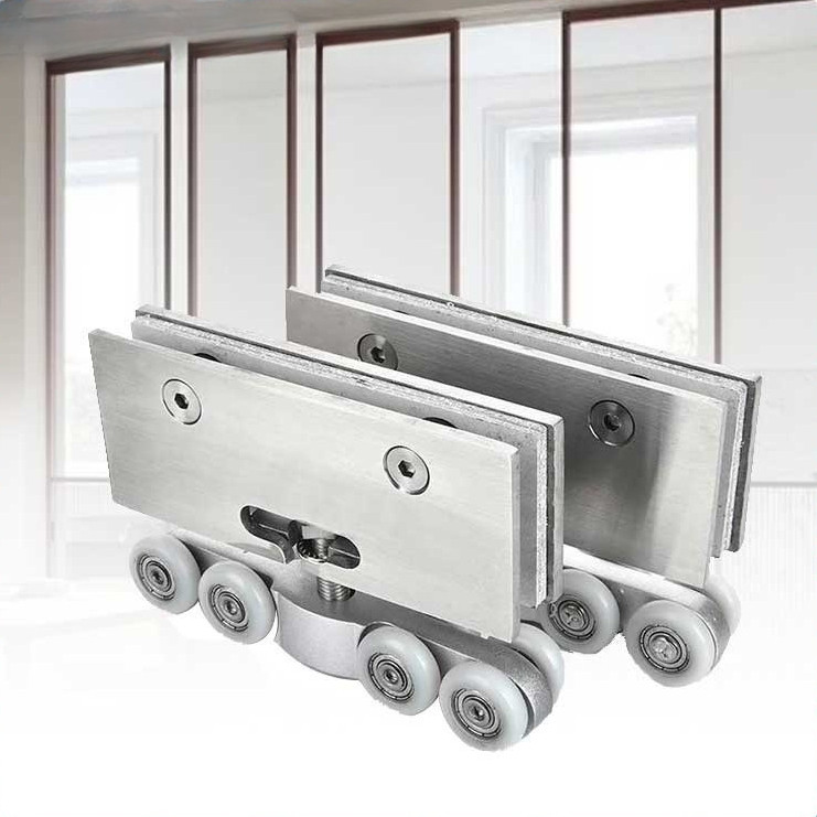 Roda Pintu Sliding Kaca Set Jepit Kaca 8-12mm Aksesoris Pintu Geser Partisi Ruangan Kapasitas 120kg
