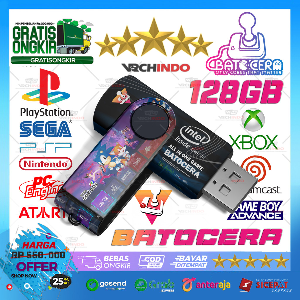 Flashdisk Game Batocera / Retrobat Emulator 128GB - All in One Games Console Retro Emulator 