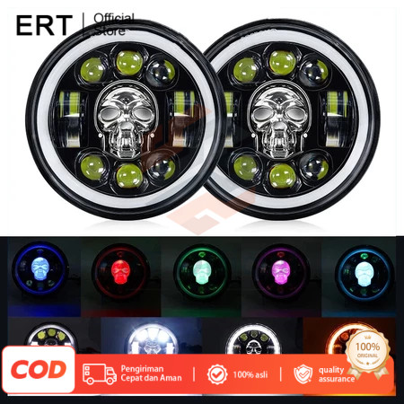 ERT Lampu Tembak Daymaker Tengkorak 7 Inch LED Bulat Lampu Tembak Tengkorak 40 Watt  Lampu Daymaker 