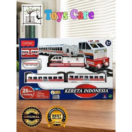 Cotton Kereta Indonesia Original  - Kereta Api Mainan Anak 2 Gerbong + 1 Cabin Lampu Menyala Origina