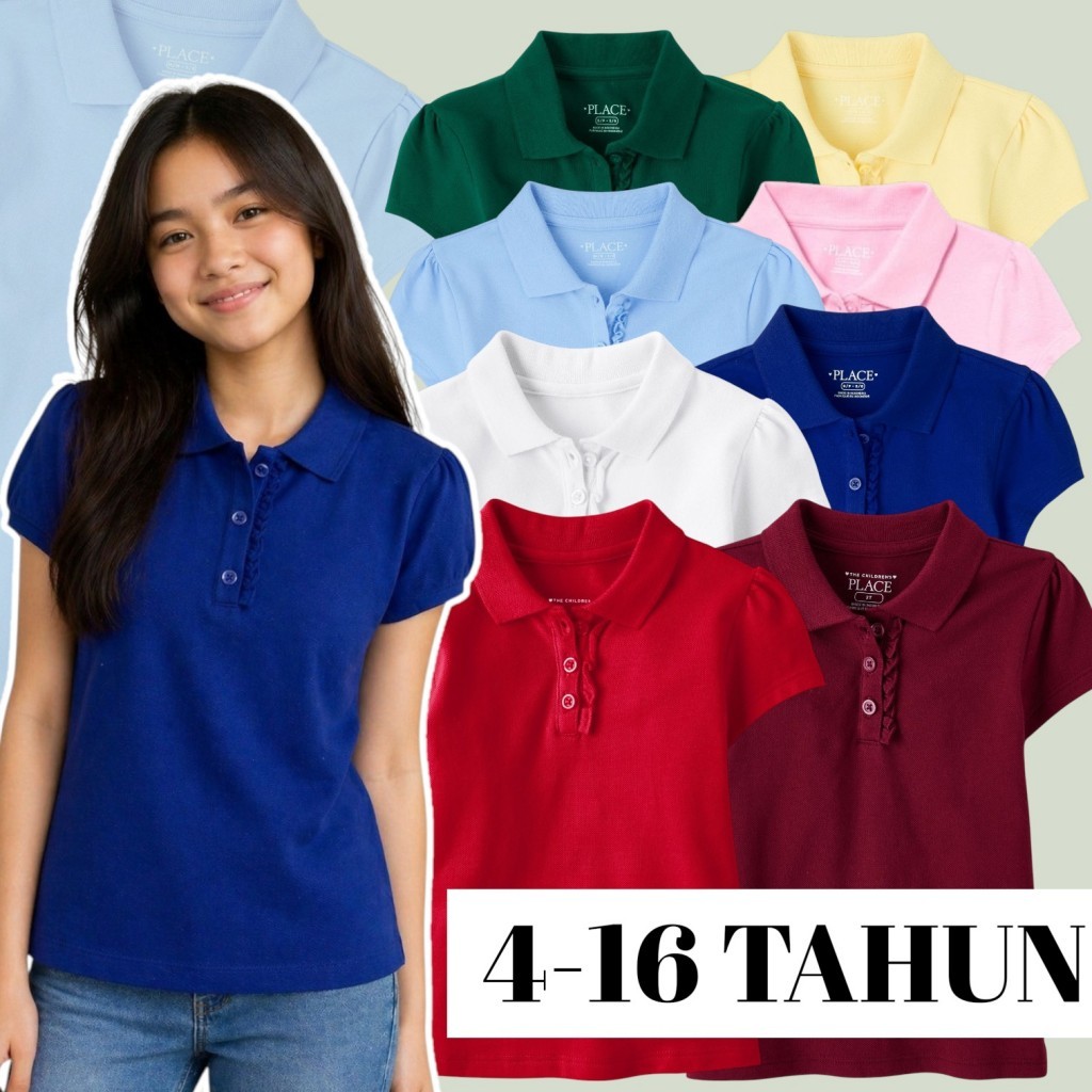 Kaos Polo Ruffle Lengan Panjang Tcp Original Branded Fashion Anak Perempuan 4-16Tahun 3880