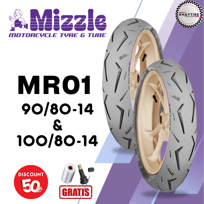 SEPASANG Ban Motor MIZZLE MR-01 90/80 & 100/80 RING 14 Tubeless