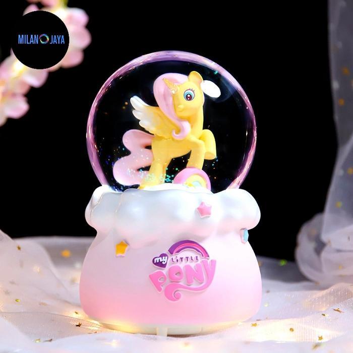 New Arrival Kotak Musik Little Pony Snowball Kuda Unicorn Lampu Bola Kristal Salju Music Box Carouse