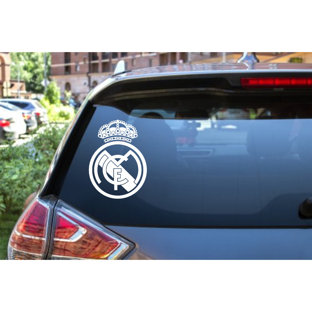CUTTING STICKER MOBIL REALMADRID CLUB BOLA STIKER KACA MOBIL KEREN