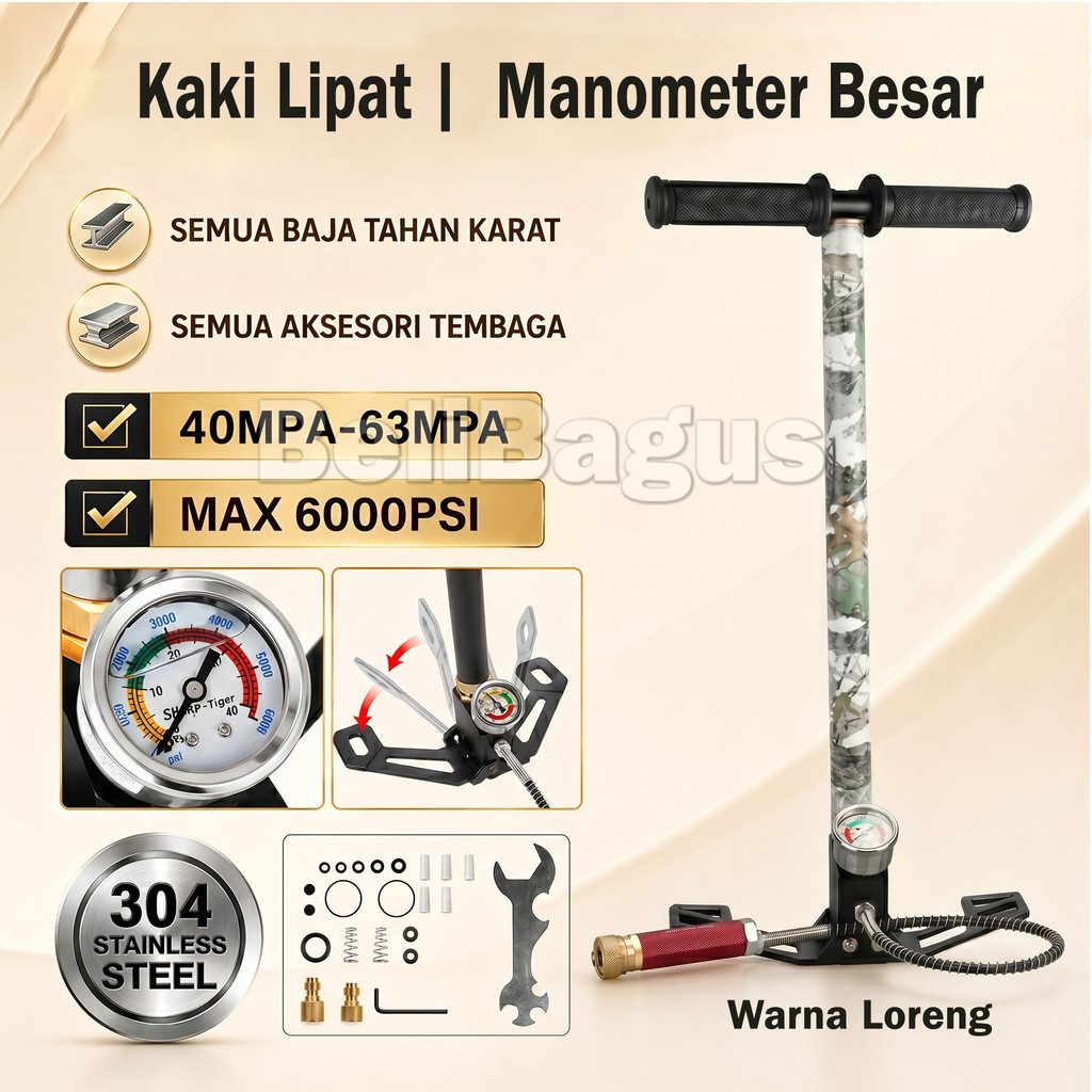 Powone 3 Stage 6000PSI 4500PSI PCP Pump Pressure Gauge Untuk Ban Kayak Bola Tiup Senapan Angin Mengi