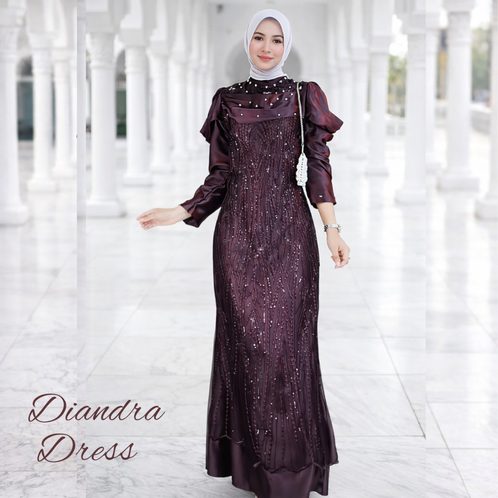 Diandra Dress Gamis Pesta Brokat Mewah Premium | Baju Kondangan Gamis Pesta Lebaran 2026 Gaun Elegan