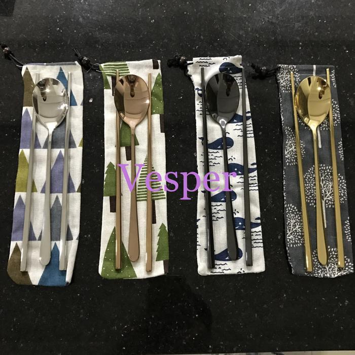 Sendok sumpit korea / sendok sumpit warna rosegold hitam gold / sujeo - rosegold