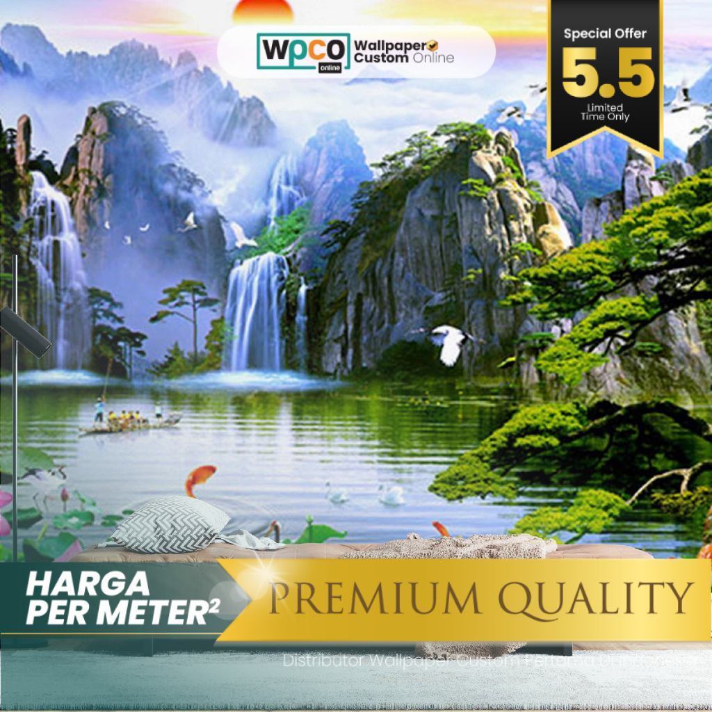 Wallpaper Custom Ruang Tamu Gambar Air Terjun Motif Nature Premium