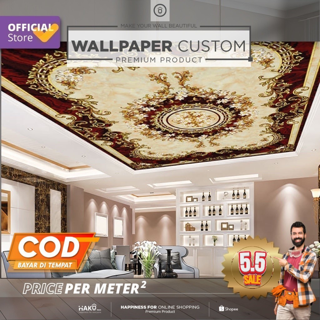 Sticker Plafon Custom Ruang Tamu | Gambar Abstrak 2.2 | Plafon | Wall Sticker | Wall Banner | Wallpa