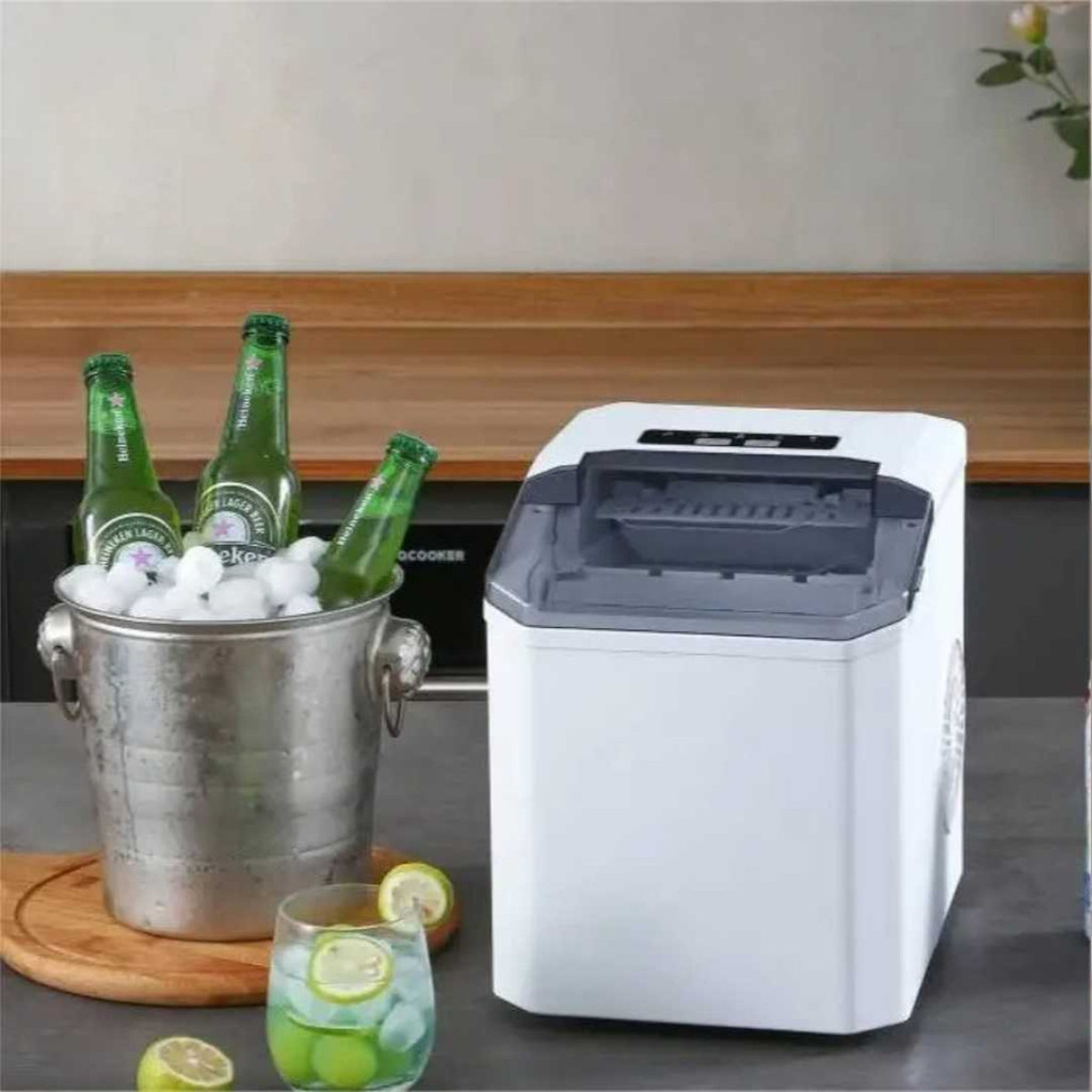 Mesin Es Batu Kristal Otomatis Mini Portable IceMaker 12kg 100W Pembuat Es Batu Cepat Kapasitas 1.3L
