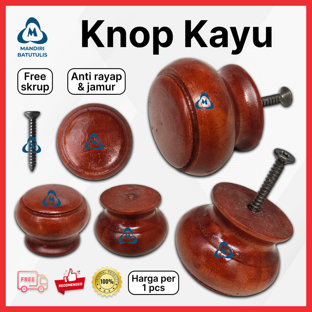 Knop Knob Kayu Bulat - Tarikan Laci - Handle Pintu Lemari - Gagang laci - Pegangan Loker Kayu
