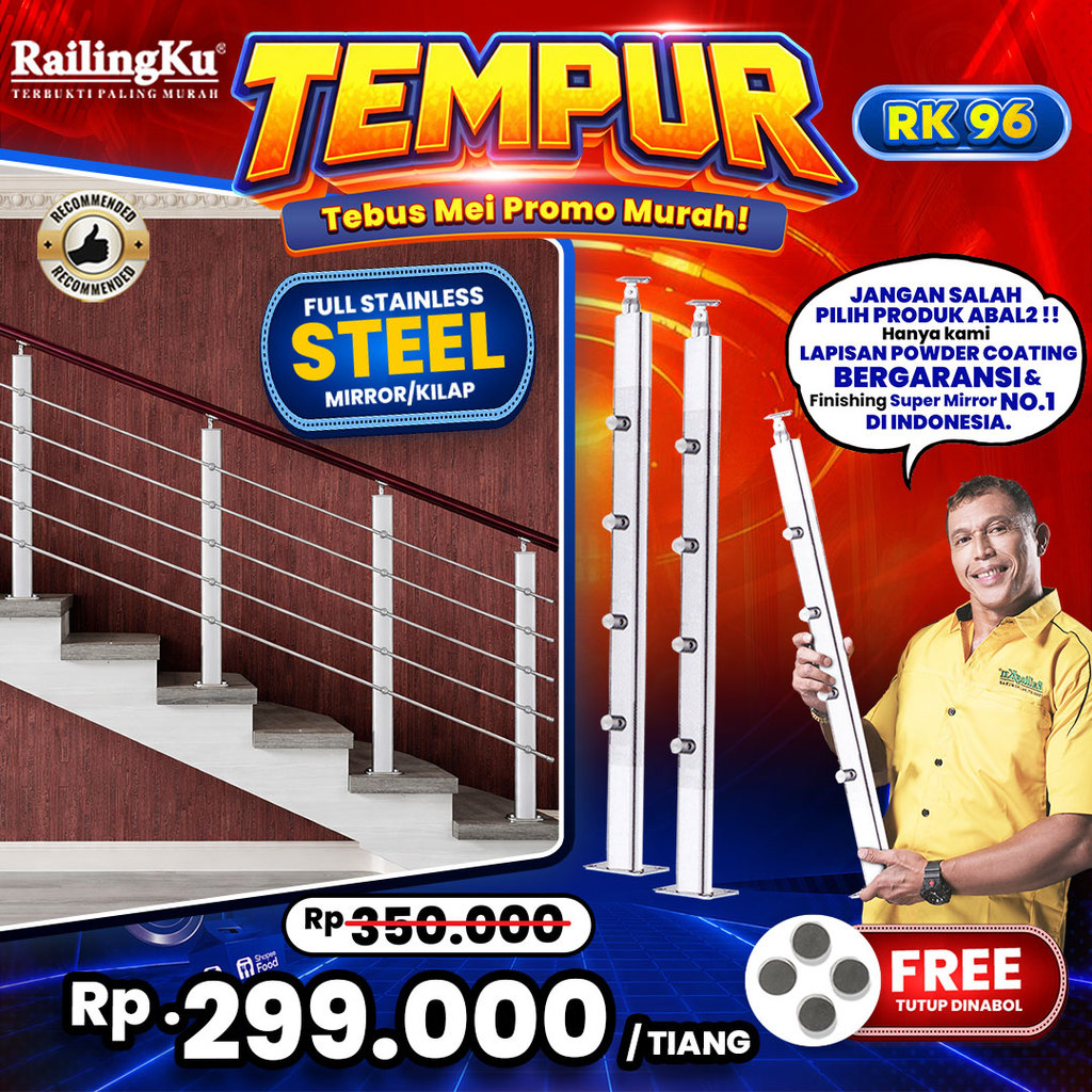 Railing Tangga Pipa Jari Jari Minimalis Tiang Railingku [TEMPUR] RK 96 Railing Anti Karat Free Penut