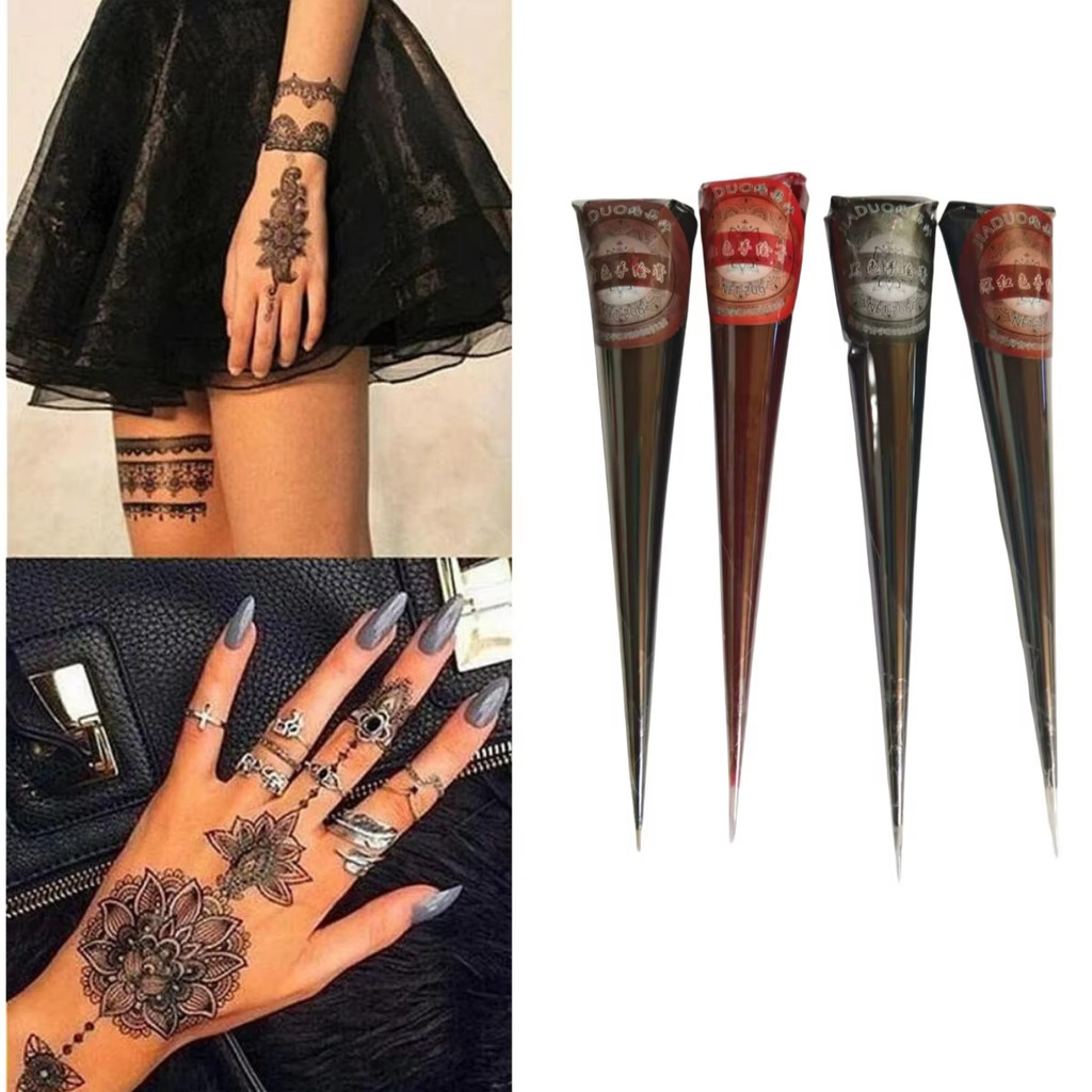 25G Tato Tempel Semi Permanen Tinta Henna Lukis Waterproof Body Art Tattoo Cream Tanpa Kimia