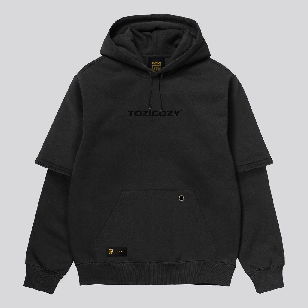 Hoodie hitam polos bahan cotton fleece - Black Edge