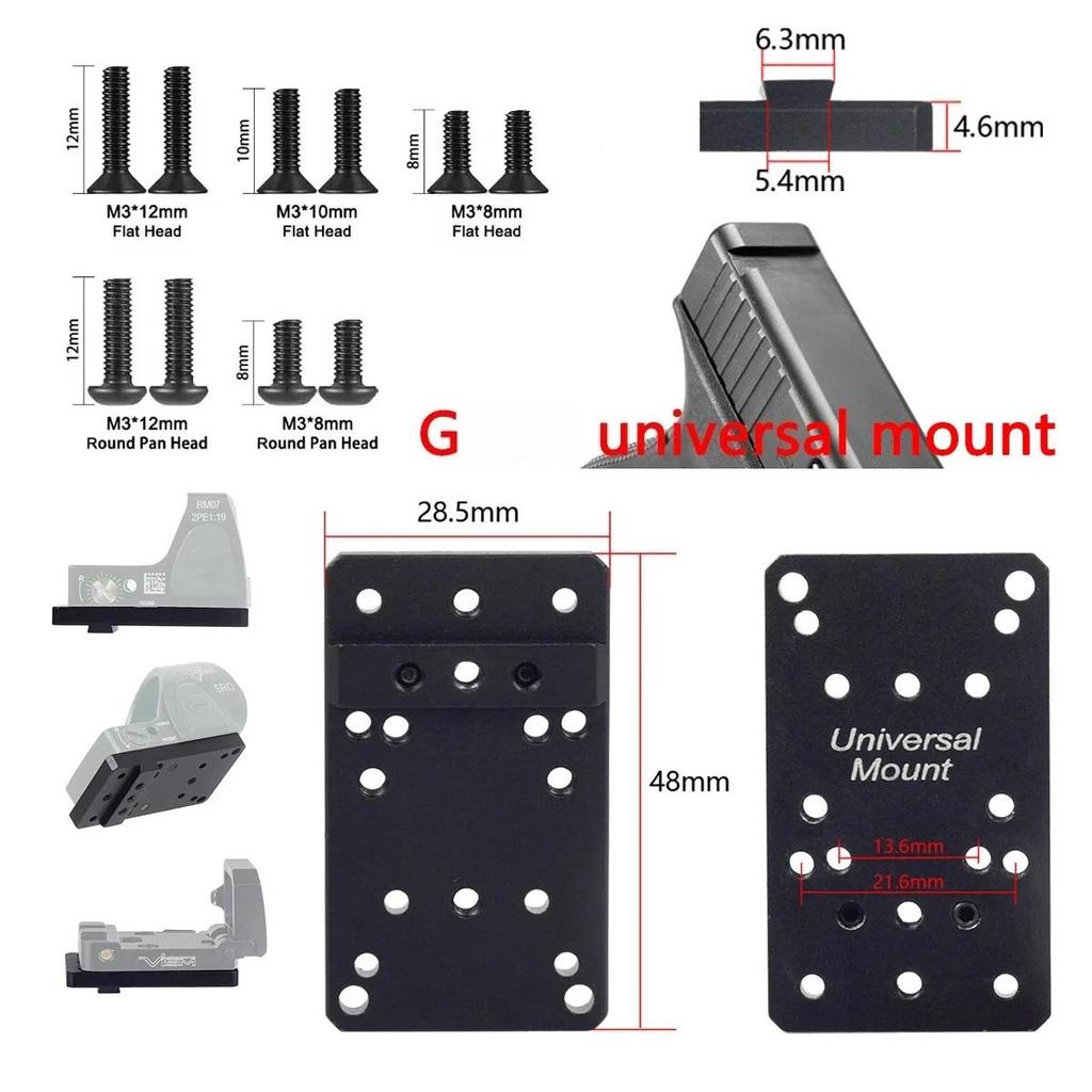 Tactical Universal Metal Mount Fits for GLOCK 17 19 Red Dot Sight Scope M3 Screw Kit M3 81012mm Comp
